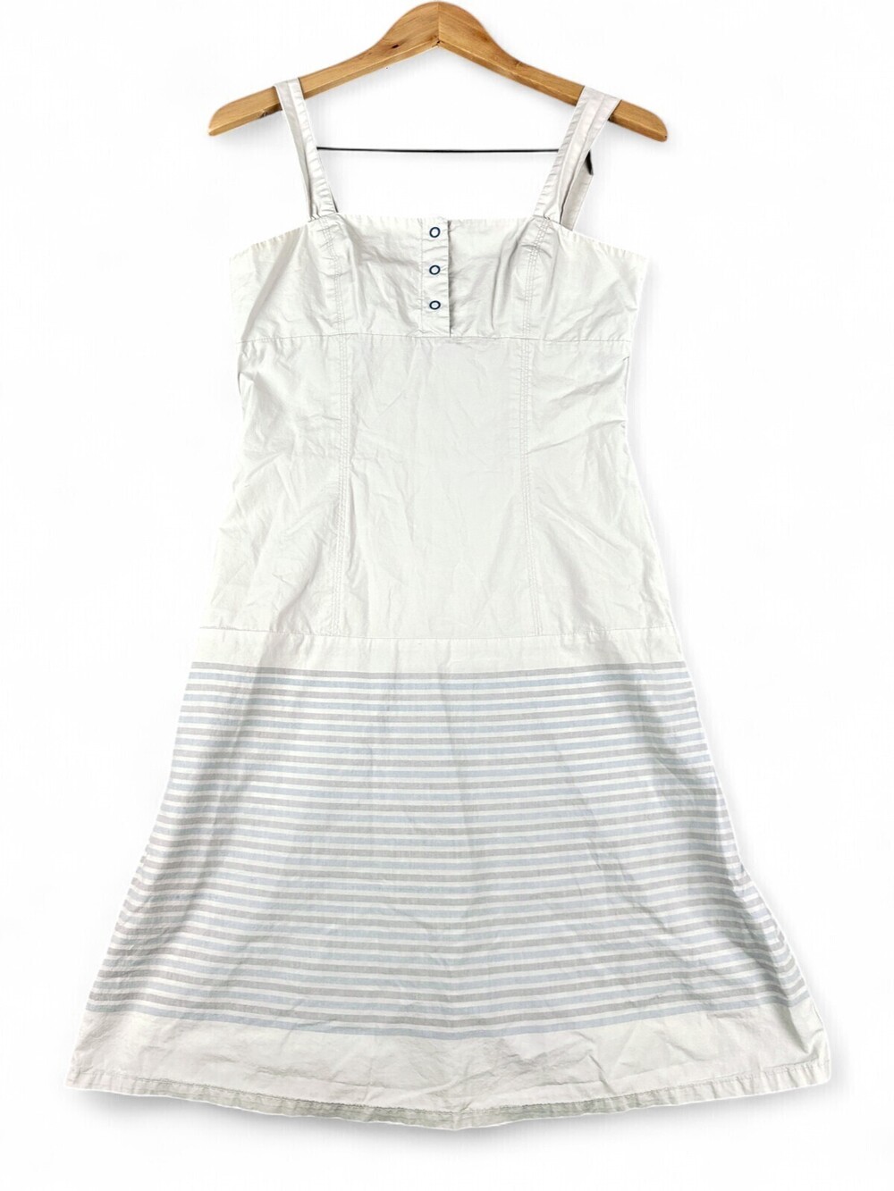 Volcom Womens White Pale Blue Striped Midi Sundress Size M Cotton Summer Dress